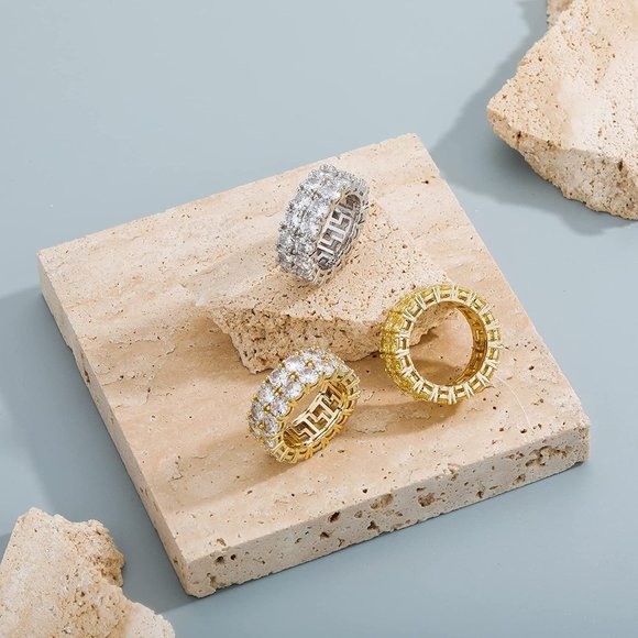 14K Silver / Gold Plated Iced Out Lab Diamond 9mm 2Rows Round Cut  Band … - Picture 10 of 14